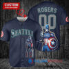 Seattle Mariners x Marvel Captain America Steve Rogers with Trophy Custom Baseball Jersey Royal