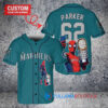 Seattle Mariners x Marvel Spiderman with Trophy Custom Baseball Jersey Aqua