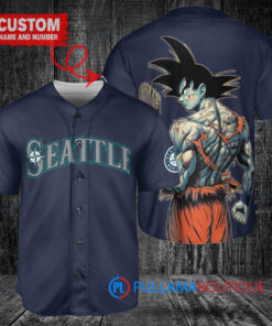 Seattle Mariners x Son Goku Kakarot Super Saiyan Dragon Ball Z with Trophy Baseball Jersey Navy
