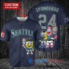 Seattle Mariners x SpongeBob SquarePants with Trophy Custom Baseball Jersey Navy