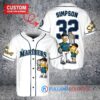Seattle Mariners x The Simpsons Bart Simpson, Homer Simpson, Lisa Simpson with Trophy Custom Baseball Jersey White