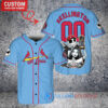 St. Louis Cardinals x Jack Skellington and Sally The Nightmare Before Christmas with World Series Trophy Custom Baseball Jersey Light Blue