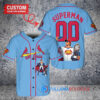 St. Louis Cardinals x Superman DC Comics with Trophy Custom Baseball Jersey Light Blue