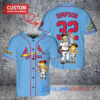 St. Louis Cardinals x The Simpsons Bart Simpson, Homer Simpson, Lisa Simpson with Trophy Custom Baseball Jersey Light Blue