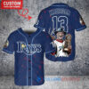 Tampa Bay Rays x Freddy Krueger A Nightmare on Elm Street Halloween with World Series Trophy Custom Baseball Jersey Navy