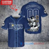 Tampa Bay Rays x Jack Skellington and Sally The Nightmare Before Christmas with World Series Trophy Custom Baseball Jersey Navy