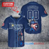 Tampa Bay Rays x Marvel Captain America Steve Rogers with Trophy Custom Baseball Jersey Navy
