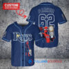 Tampa Bay Rays x Marvel Spiderman with Trophy Custom Baseball Jersey Navy