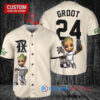 Texas Rangers x Baby Groot Marvel Guardians Of The Galaxy with Trophy Custom Baseball Jersey Cream