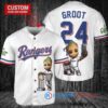 Texas Rangers x Baby Groot Marvel Guardians Of The Galaxy with Trophy Custom Baseball Jersey White