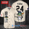 Texas Rangers x Baby Yoda Star Wars The Mandalorian with Trophy Custom Baseball Jersey Cream