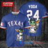Texas Rangers x Baby Yoda Star Wars The Mandalorian with Trophy Custom Baseball Jersey Royal