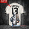 Texas Rangers x Friday the 13th Jason Voorhees Halloween with World Series Trophy Custom Baseball Jersey Cream