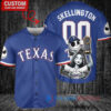 Texas Rangers x Jack Skellington and Sally The Nightmare Before Christmas with World Series Trophy Custom Baseball Jersey Royal