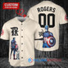 Texas Rangers x Marvel Captain America Steve Rogers with Trophy Custom Baseball Jersey Cream