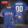 Texas Rangers x Marvel Captain America Steve Rogers with Trophy Custom Baseball Jersey Royal