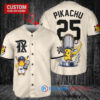 Texas Rangers x Pikachu Pokemon with Trophy Custom Baseball Jersey Cream