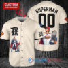 Texas Rangers x Superman DC Comics with Trophy Custom Baseball Jersey Cream