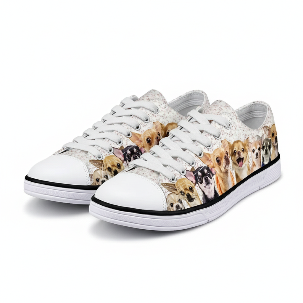 Chihuahua Dog Print Low Top Canvas Sneakers - Cute Dog Lover Casual Walking Shoes for Men and Women