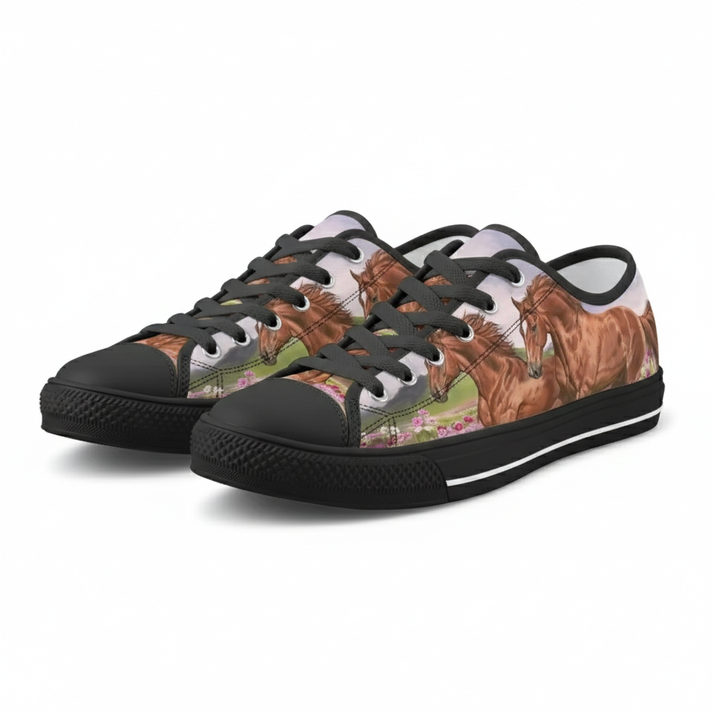 Running Horse Print Low Top Canvas Sneakers - Lightweight Casual Walking Shoes for Men, Women, and Teenagers
