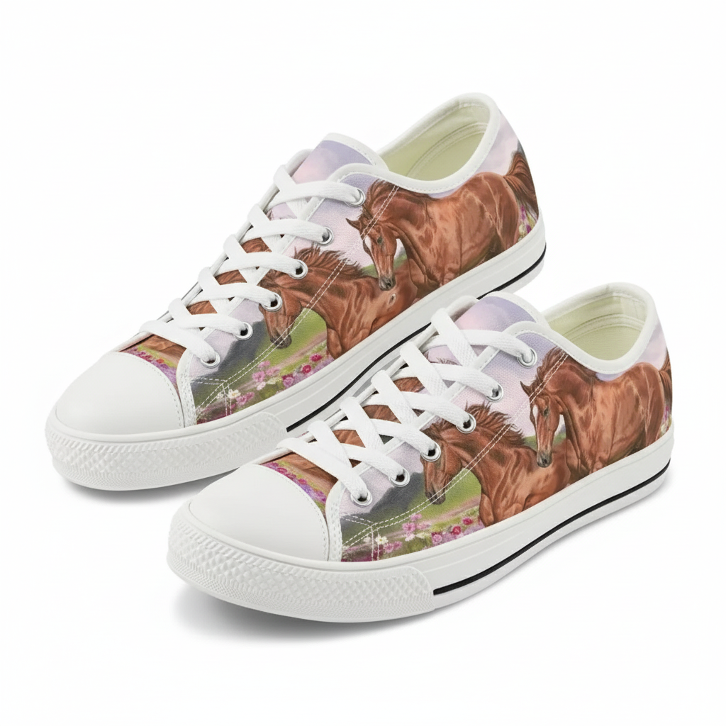 Running Horse Print Low Top Canvas Sneakers for Men, Women, and Teens - Lightweight Casual Couple Shoes