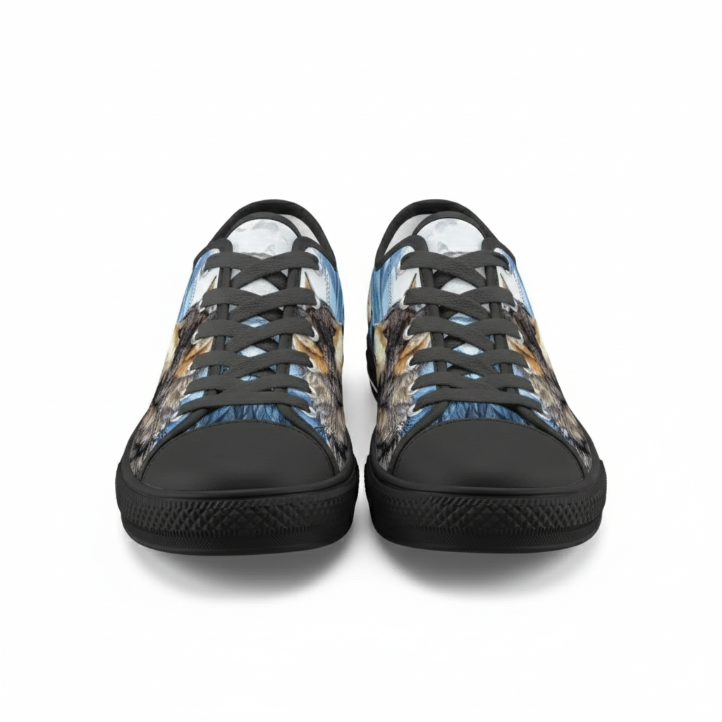 Wolf Pattern Print Canvas Low Top Sneakers for Men and Women, Casual Graphic Walking Shoes for Teenagers