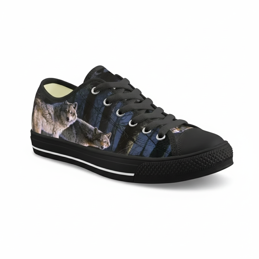 Wolf Print Low Top Canvas Sneakers for Men, Women, and Teens - Casual Animal Pattern Fashion Walking Shoes